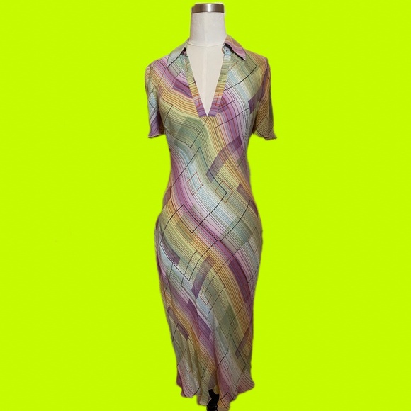 90s Pastel Geometric Print Dress ASO Phoebe Buffay on Friends - Picture 2 of 2